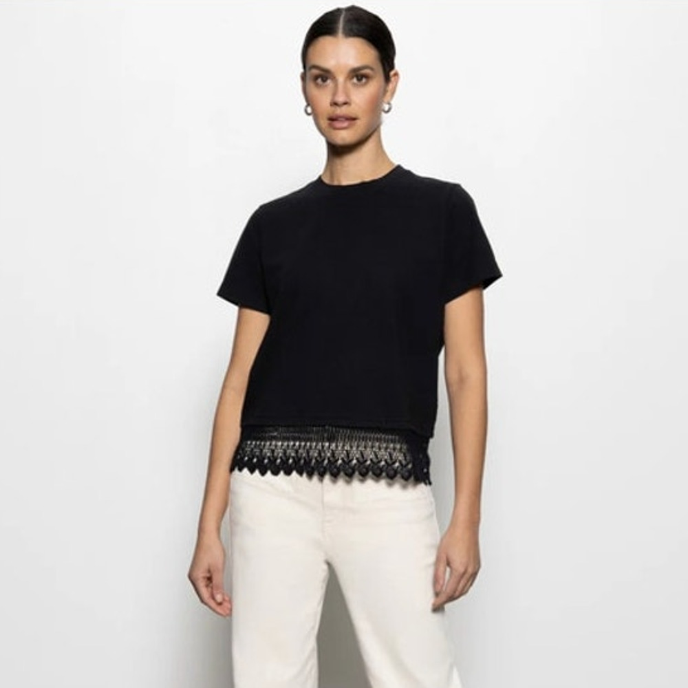 SANCTUARY Top Size XS NEW Black Relaxed Fit Lace Remix Tee Shirt Loose Fit